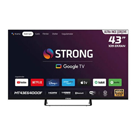 Strong MT43EG4000F Frameless Full HD 43" 109 Ekran Uydu Alıcılı Google Smart LED TV