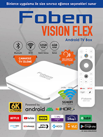 Vision Flex 6K Android TV Box Medya Oynatıcı - Ses Komutlu Wi-Fi 4 Gb Ram 32 GB Hafıza