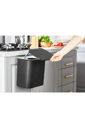 15 Litre Fonksiyonel Kapaklı Banyo Ve Mutfak Tezgahüstü Çöp Kovası Dolap Ve Duvar Aparatlı 15 Lt.