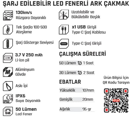 Vip-Tec Şarjlı LED Fenerli Ark Çakmak – Elektrikli Çakmak (VT891216)