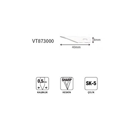 VIP-TEC VT873000 Standart Hobi Bıçağı Yedeği Yerli Üretim 10 Adet