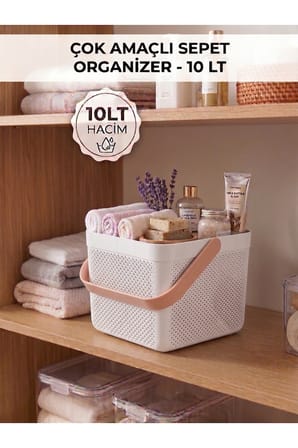 Dolap İçi Düzenleyici, Banyo, Mutfak Organizeri Kulplu Sepet, Dekoratif Saklama Kutusu, Banyo Düzenleyici Organizer 10LT