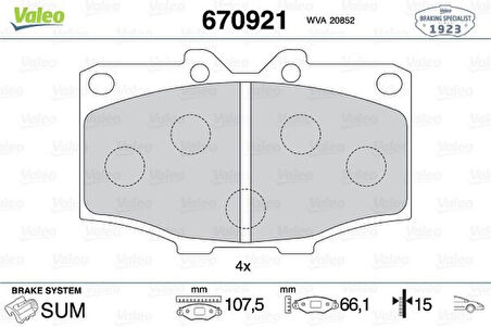 Toyota Ticarı On Fren Balatası Landcruıser 4.0 D 4x4 84>96 Hilux 3.0d 4x4 84>89 - Valeo 670921