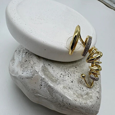 Zirkon Taş Detaylı Kıkırdak Saran Gold Küpe (Tek Kulak) - Gold