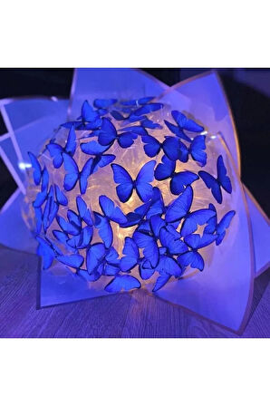 Kelebek buketi, led ışıklı kelebek buket, solmayan çiçek buket kelebek, orta boy (mavi)