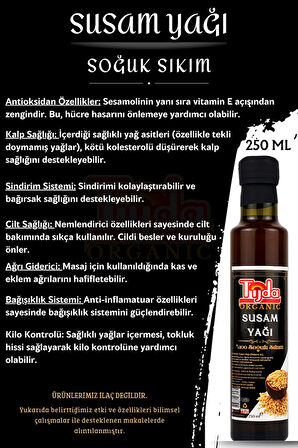 Susam Yağı Organik İçilebilir Masaj Saç Cilt İçin( %100 Soğuk Sıkım ) 250 ml