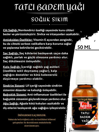 Tatlı Badem Yağı %100 Soğuk Sıkım 50 Ml