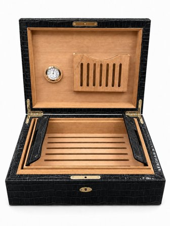 Cohiba Siyah Timsah Desenli Dışı Deri Humidor Puro Kutusu TR9998