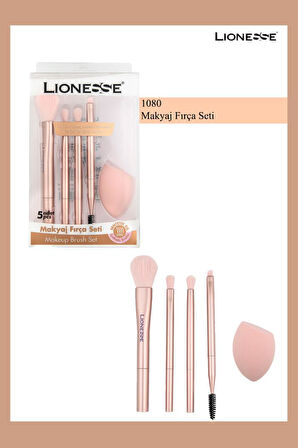 5’li Günlük Makyaj Fırça Seti + Yumuşak Makyaj Süngeri 1080- Islak &Kuru Kullanıma Uygun (Sünger)
