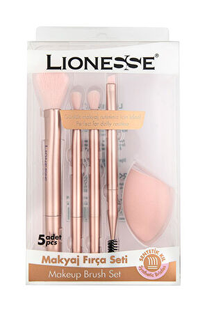 5’li Günlük Makyaj Fırça Seti + Yumuşak Makyaj Süngeri 1080- Islak &Kuru Kullanıma Uygun (Sünger)
