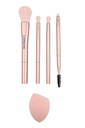 5’li Günlük Makyaj Fırça Seti + Yumuşak Makyaj Süngeri 1080- Islak &Kuru Kullanıma Uygun (Sünger)