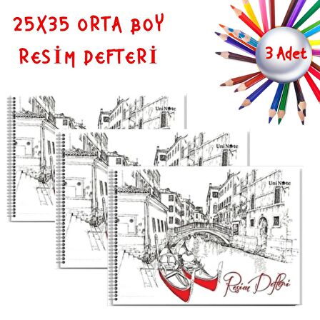 Gen-Of 25x35 Spiralli Karton Kapak 15 Yaprak Resim Defteri 3 Adet 