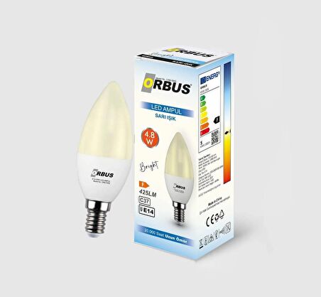 Orbus Bright LED Ampul 4.8W SARI IŞIK E14 425Lm