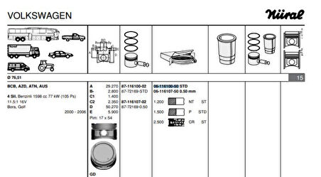 Vag Motor Segmanı Std 76.50mm Bora Golf IV V Caddy II III Lupo Polo Cordoba İbiza II III IV İnca Leon To - Goetze 61161005g