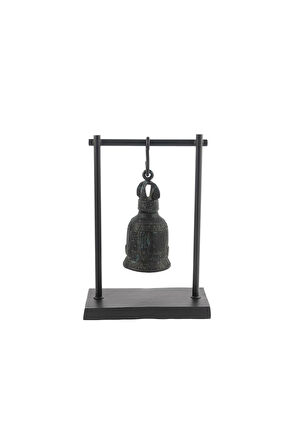 Mat Siyah Eskitme Çan Dekor Obje 29x44x13cm