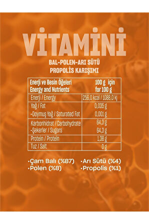 Vitamini Bal-polen-arı Sütü-propolis Karışımı (ÇOCUKLAR IÇİN) 230 gr