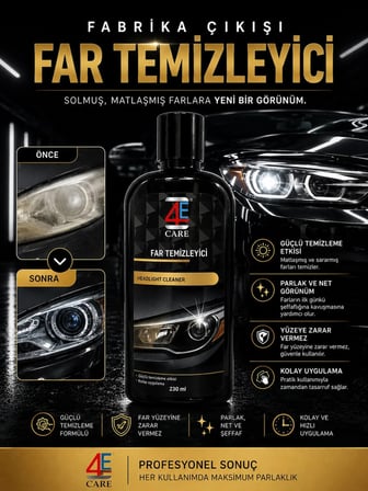 Oto Far Temizleyici ve Parlatıcı | Zımparasız Hızlı Uygulama | UV Koruyuculu (Sararmış Farlara Son)