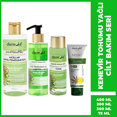 DERMOKİL Kenevir Maske 75 ml + Kenevir Micellar 300 ml + Kenevir Tonik 200 ml + Kenevir Yüz Temizlem