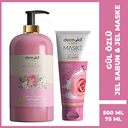 DERMOKİL Gül Jel Sabun 500 ml + Gül Maske 75 ml