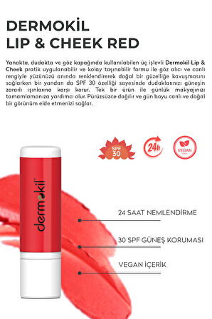 DERMOKİL Renkli Dudak ve Yanak Nemlendirici Bakım Kremi 30 spf Red