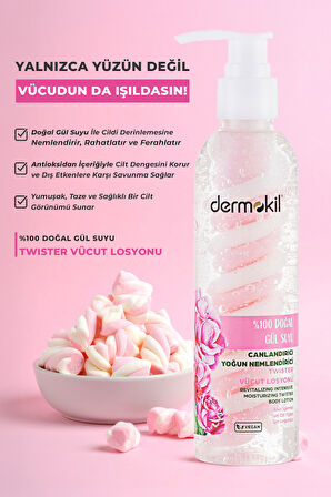 Dermokil %100 Doğal Gül Suyu Canlandırıcı Yoğun Nemlendirici Twister Vücut Losyonu 200 ml