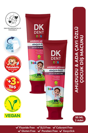 DKDENT Ahududu Aromalı Florürsüz Vegan Çocuk Diş Macunu - PIRIL 50 ml x 2 Adet