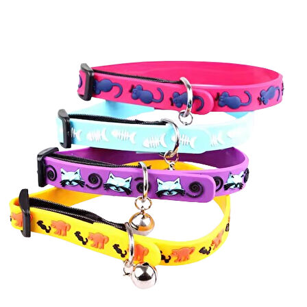 Petinka Çıngıraklı Zilli Sevimli Renkli Slikon Kedi Köpek Boyun Tasması
