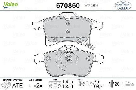 Opel On Fren Balatası Astra H - Meriva A - Meriva B - Zafıra B - Corsa C - Combo C Y17dt Z17dth - Valeo 670860