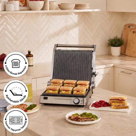 Karaca Biogranit 6 Dilim Kapasiteli Paslanmaz Çelik Izgara ve Tost Makinesi Inox 2000W
