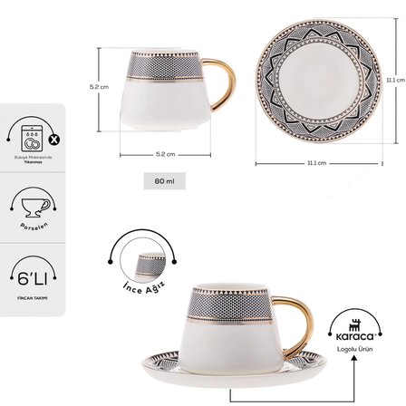 Karaca Globe 6 Kişilik Kahve Fincan Takımı 80 ml