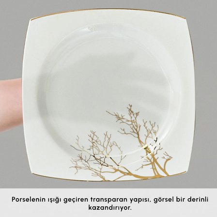 Karaca Square Bone Autumn 60 Parça 12 Kişilik Yemek Takımı Gold
