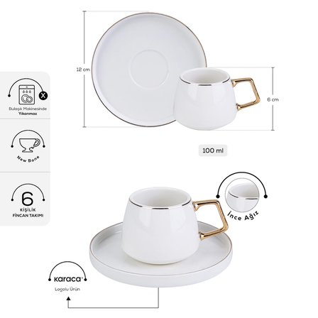 Karaca Streamline Saturn 6 Kişilik Kahve Fincan Takımı 100 ml Gold
