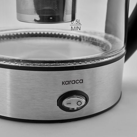 Karaca Cam Inox Bitki Çayı Makinesi ve Su Isıtıcı Kettle 2202,Led Işıklı, Yüksek Borosilikat Gövde, Paslanmaz Çelik