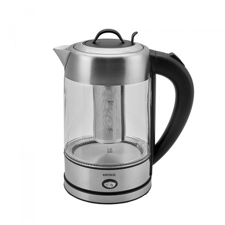 Karaca Cam Inox Bitki Çayı Makinesi ve Su Isıtıcı Kettle 2202,Led Işıklı, Yüksek Borosilikat Gövde, Paslanmaz Çelik