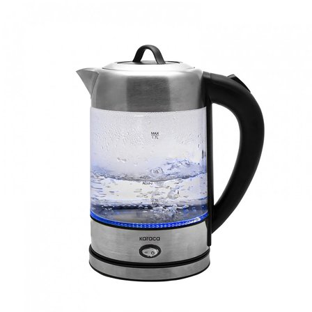 Karaca Cam Inox Bitki Çayı Makinesi ve Su Isıtıcı Kettle 2202,Led Işıklı, Yüksek Borosilikat Gövde, Paslanmaz Çelik