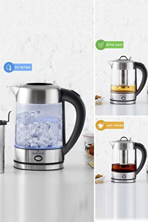 Cam Inox Bitki Çayı Makinesi Ve Su Isıtıcı Kettle 2202,led Işıklı, Yüksek Borosilikat Gövde