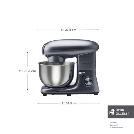 Karaca Multichef Kıyma Çekme /Sucuk-Sosis/İçli Köfte Aparatlı Hamur Yoğurma Makinesi Antrasit 1900W 5,5L