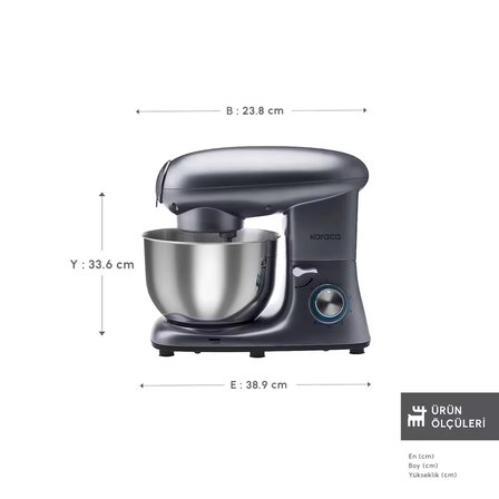 Karaca Multichef Kıyma Çekme /Sucuk-Sosis/İçli Köfte Aparatlı Hamur Yoğurma Makinesi Antrasit 1900W 5,5L