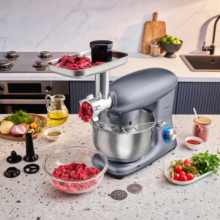 Karaca Multichef Kıyma Çekme /Sucuk-Sosis/İçli Köfte Aparatlı Hamur Yoğurma Makinesi Antrasit 1900W 5,5L