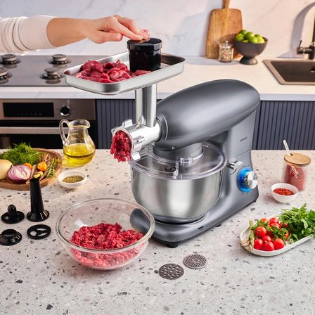 Karaca Multichef Kıyma Çekme /Sucuk-Sosis/İçli Köfte Aparatlı Hamur Yoğurma Makinesi Antrasit 1900W 5,5L