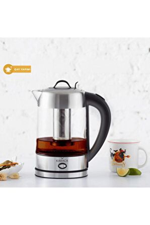 Led Işıklı Kettle Cam Bitki Çayı Makinesi / Su Isıtıcı İnox 2202 Paslanmaz Çelik