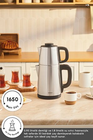 Karaca Çelik Çay Makinesi Elektrikli Paslanmaz Çaycı 1.8 Litre Alt Hazneli Su Isıtıcı Kettle
