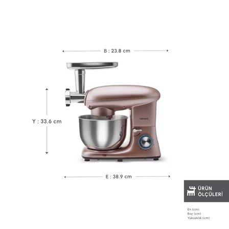 Karaca Multichef Kıyma Çekme /Sucuk-Sosis/İçli Köfte Aparatlı Hamur Yoğurma Makinesi  Rosegold  1900W 5,5L