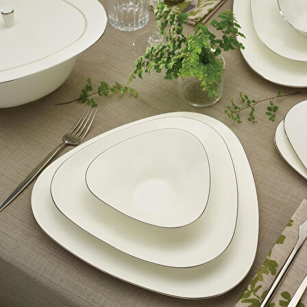 Karaca Fine Pearl Extra Trio Platin 62 Parça 12 Kişilik İnci Yemek Takımı
