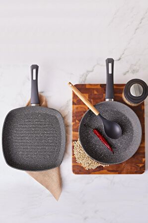Karaca Gris Bio Granit Tava ve Grill Seti