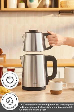 Karaca Çelik Elektrikli Çaycı Çaycı 1.8 Litre Geniş Hazneli Kettle Gizli Rezistanslı