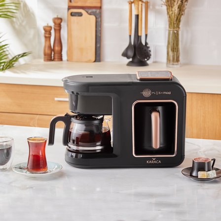 Karaca Hatır Plus 5 in 1 Konuşan Közde ve Sütlü Türk Kahvesi ve Filtre Kahve Makinesi Black Copper