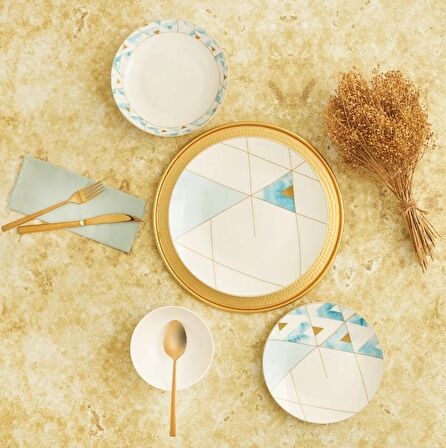 Karaca Aqua 24 Parça 6 Kişilik Modern Yuvarlak Porselen Yemek Takımı 