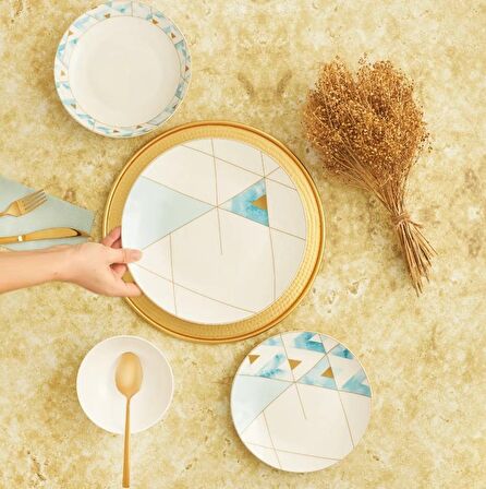 Karaca Aqua 24 Parça 6 Kişilik Modern Yuvarlak Porselen Yemek Takımı 