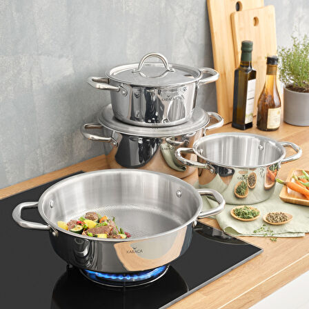 Karaca 3ply Powersteel 316 Çelik Indüksiyon Tabanlı Konik 8 Parça Petekli Çelik Tencere Seti